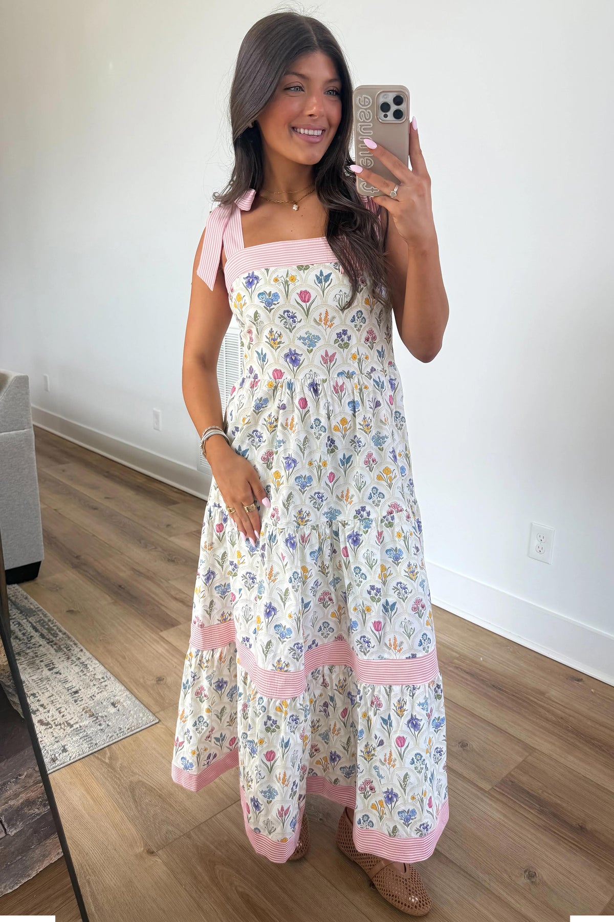 Multicolor Floral Knot Strap Maxi Dress
