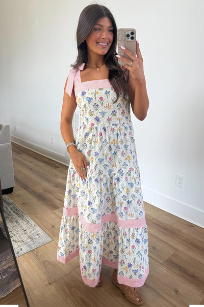 Multicolor Floral Knot Strap Maxi Dress
