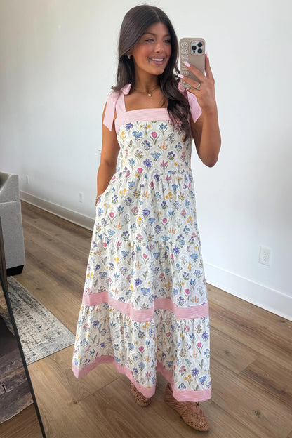 Multicolor Floral Knot Strap Maxi Dress