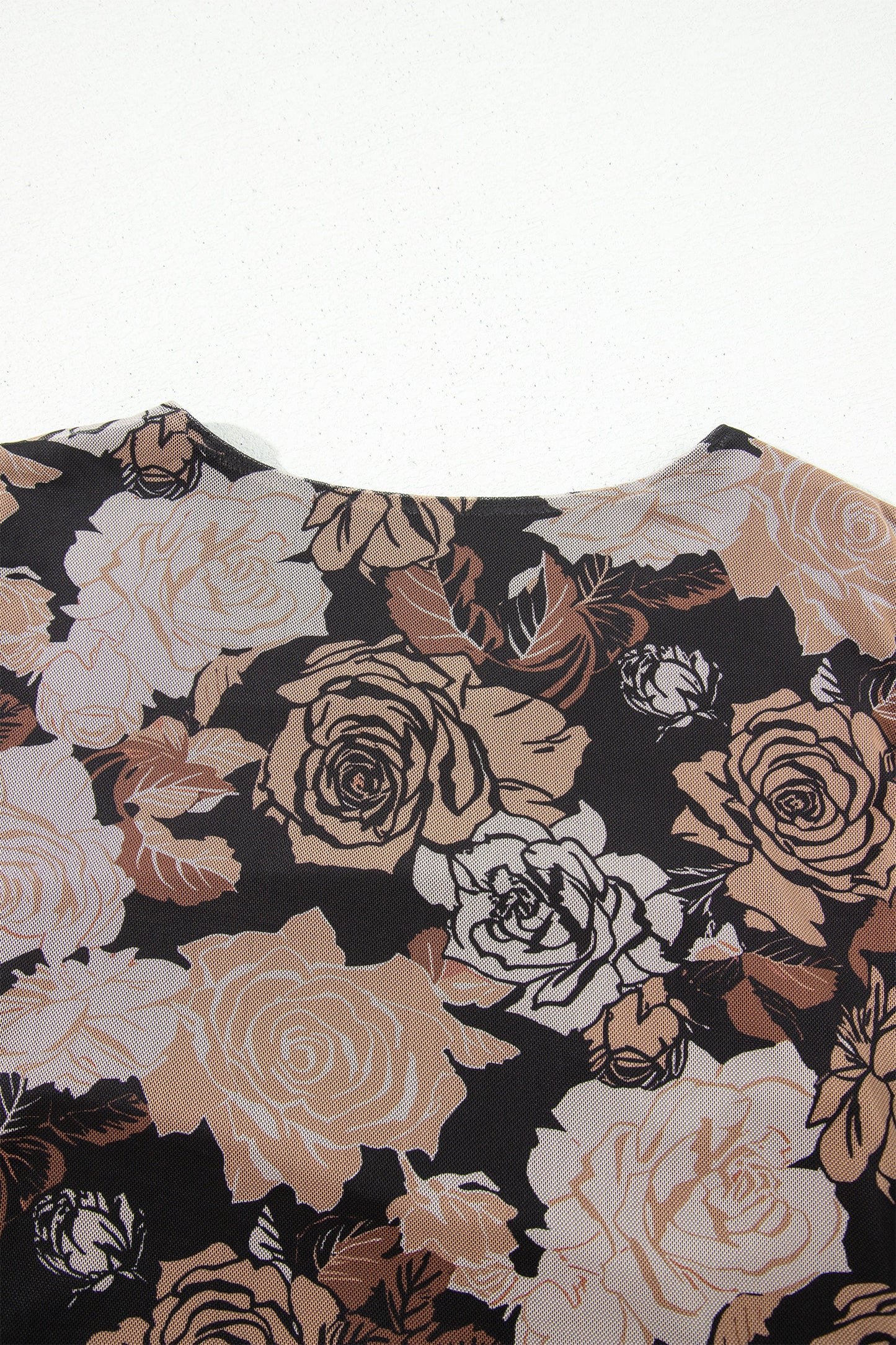 Black Floral Mesh Ruffle Split Hem Dress