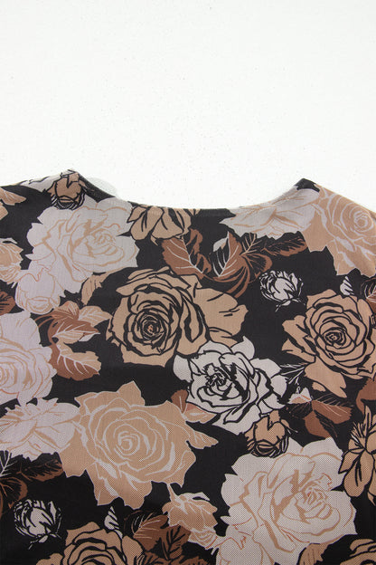Black Floral Mesh Ruffle Split Hem Dress