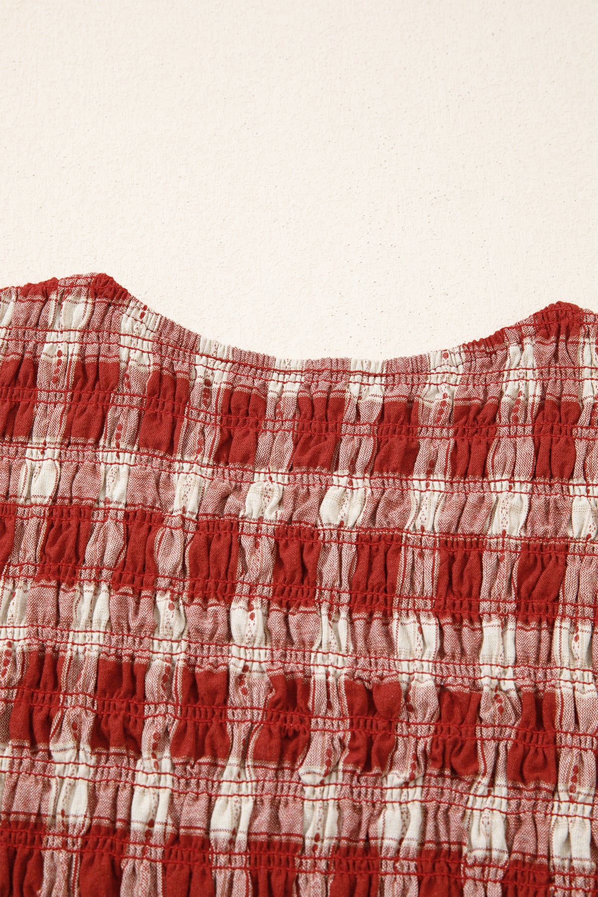 Red Plaid Smocked Puff Sleeve Mini Dress