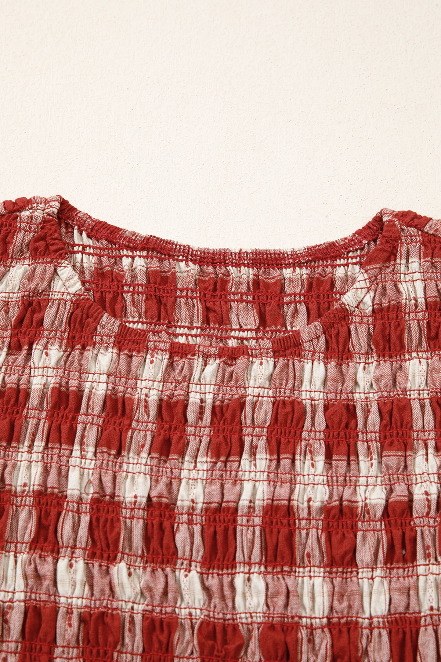 Red Plaid Smocked Puff Sleeve Mini Dress