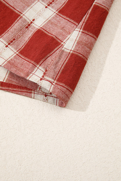 Red Plaid Smocked Puff Sleeve Mini Dress
