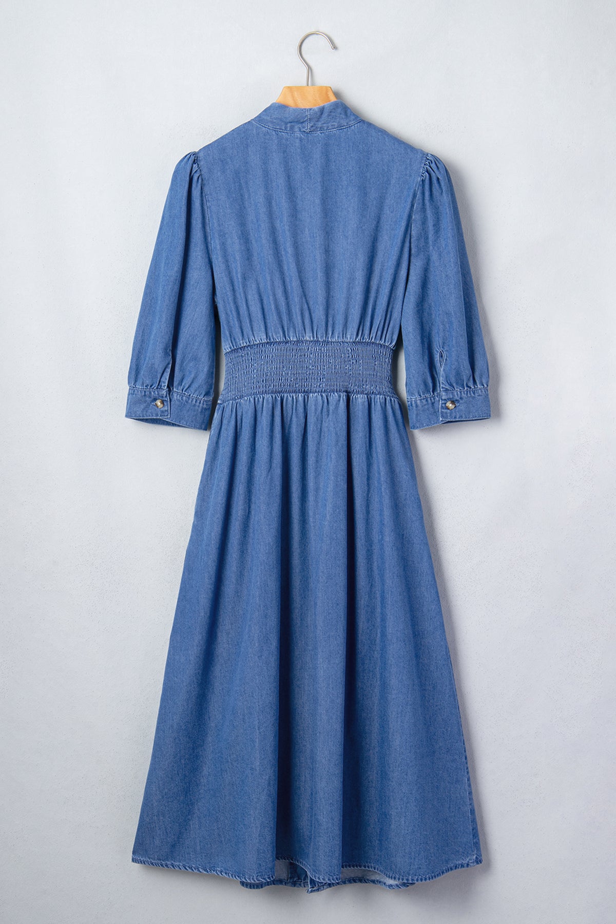 Blue Zip Front Denim Midi Dress