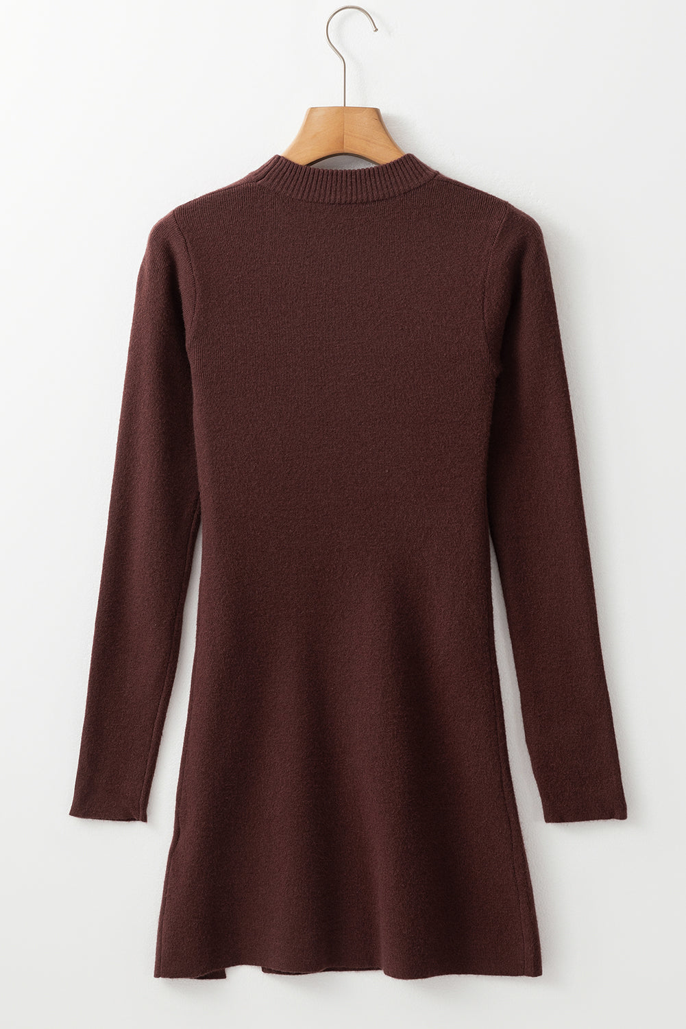 Coffee Mock Neck Side Slit Sweater Dress