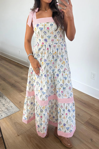 Multicolor Floral Knot Strap Maxi Dress
