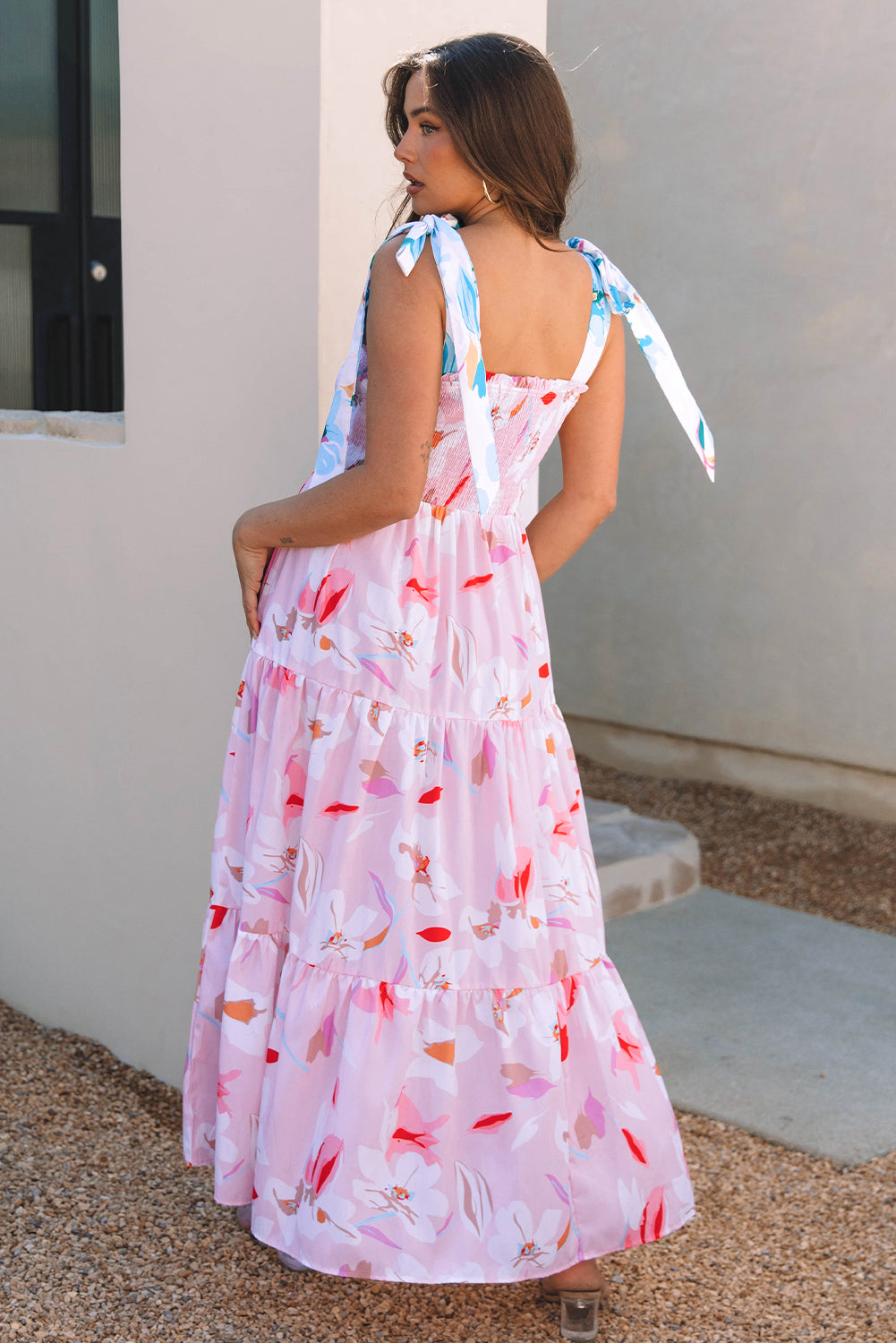 Floral Knotted Strap Tiered Maxi Dress