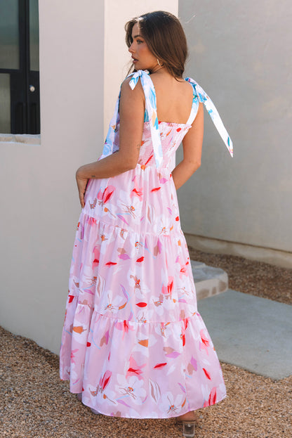 Floral Knotted Strap Tiered Maxi Dress