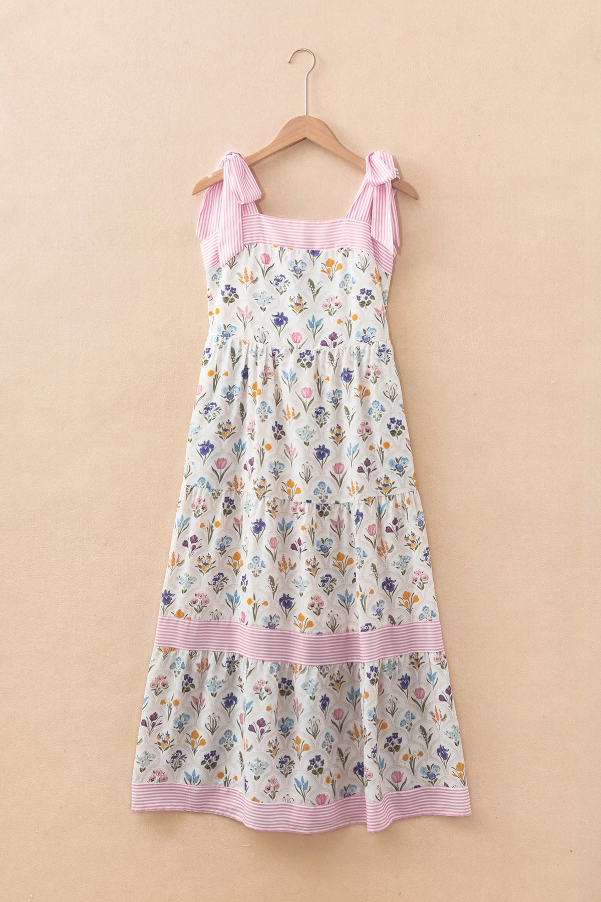 Multicolor Floral Knot Strap Maxi Dress