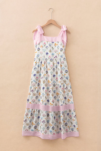 Multicolor Floral Knot Strap Maxi Dress