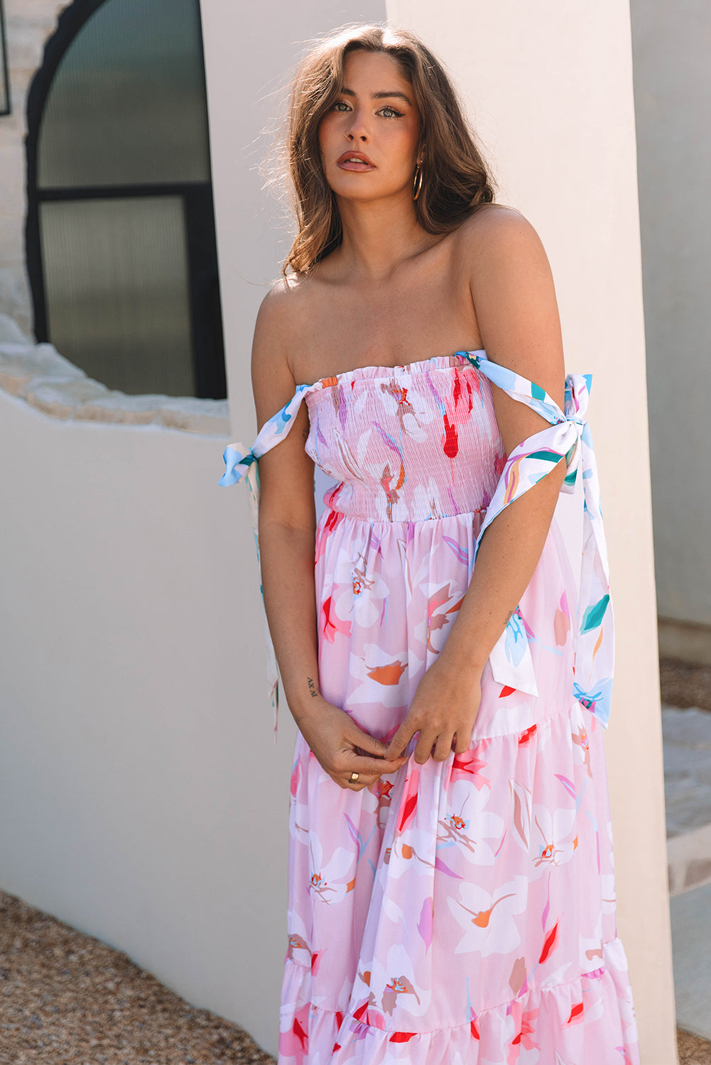 Floral Knotted Strap Tiered Maxi Dress