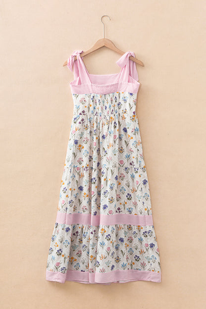 Multicolor Floral Knot Strap Maxi Dress