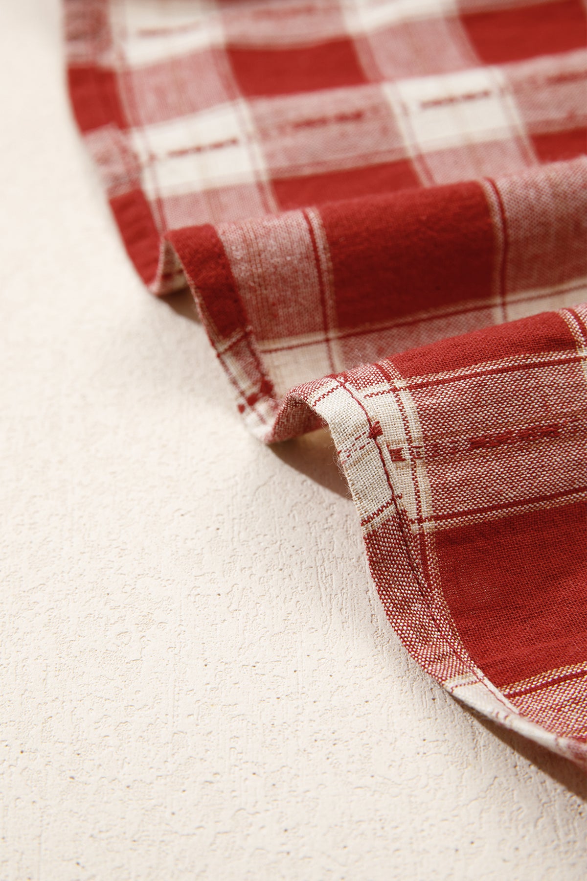 Red Plaid Smocked Puff Sleeve Mini Dress