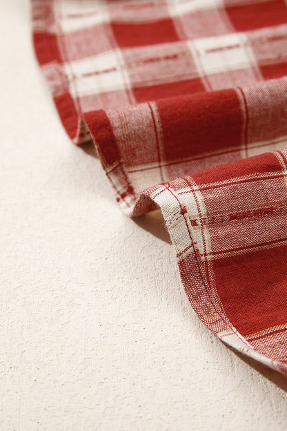 Red Plaid Smocked Puff Sleeve Mini Dress