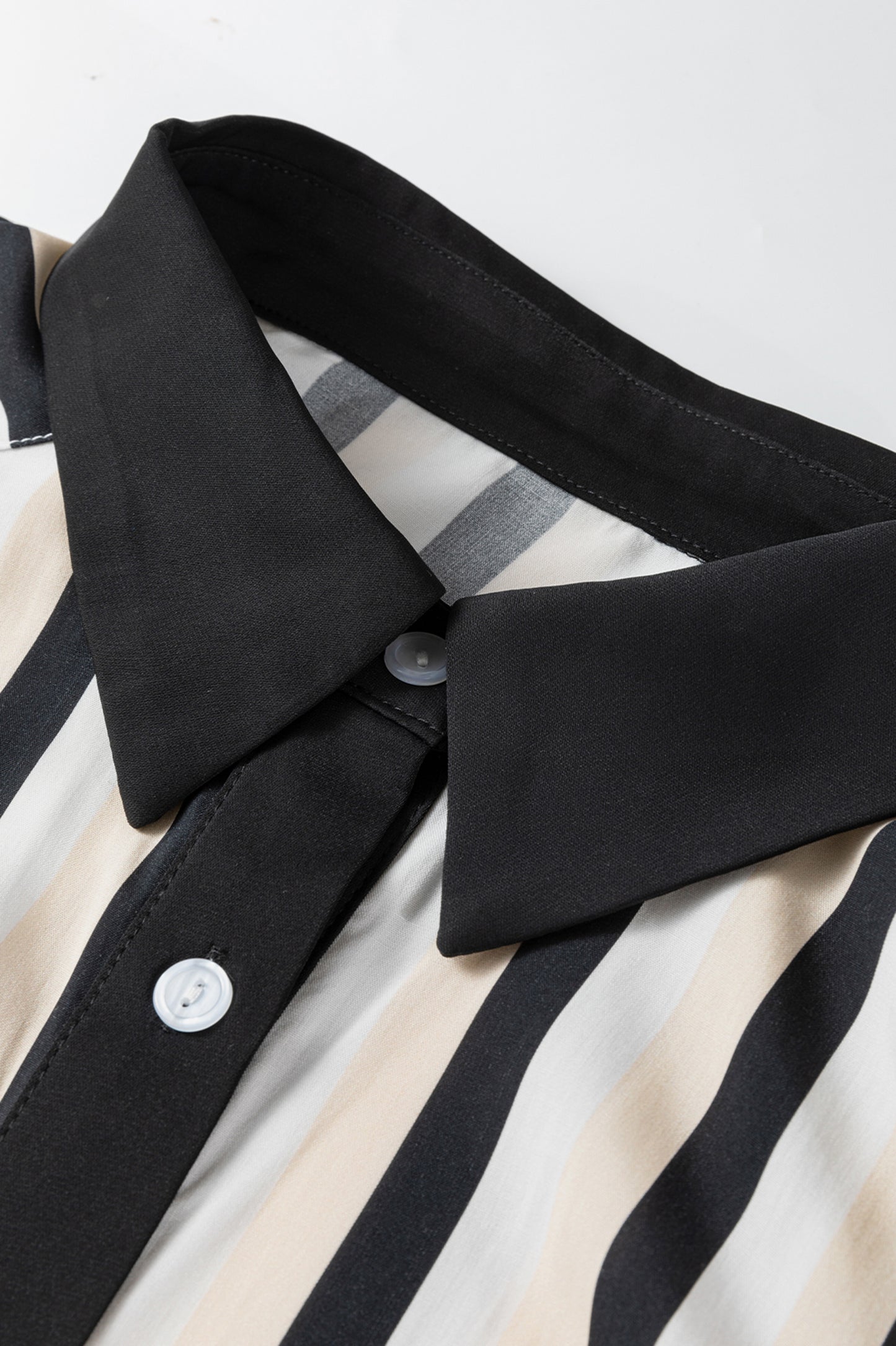 Black Stripe Button-Down Shirt Midi Dress