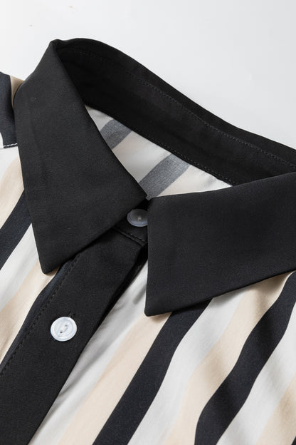 Black Stripe Button-Down Shirt Midi Dress