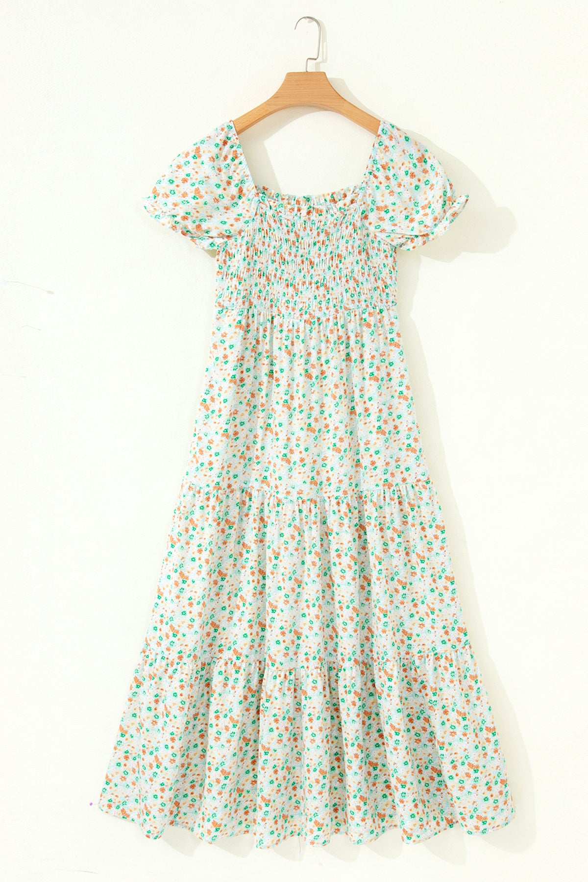 Pink Floral Shirred High Waist Maxi Dress