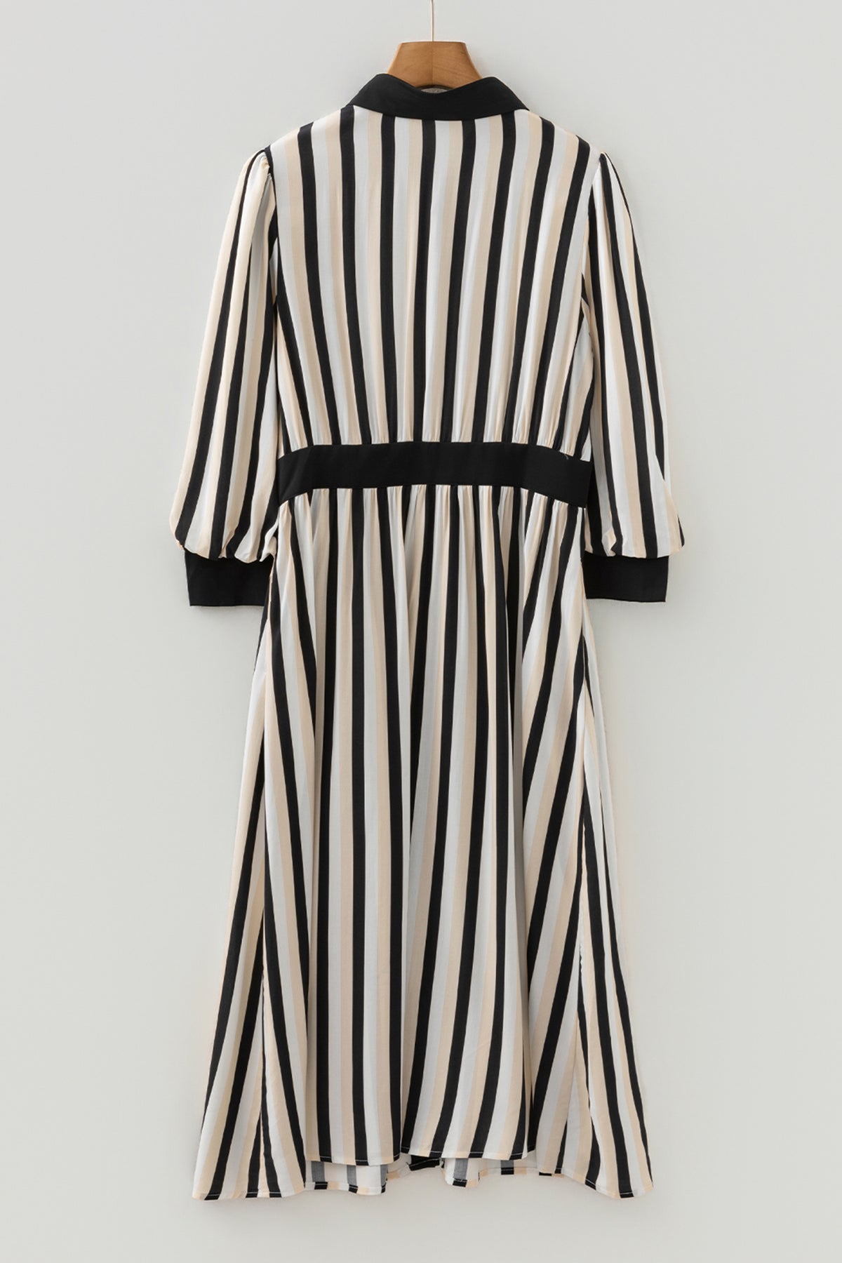 Black Stripe Button-Down Shirt Midi Dress