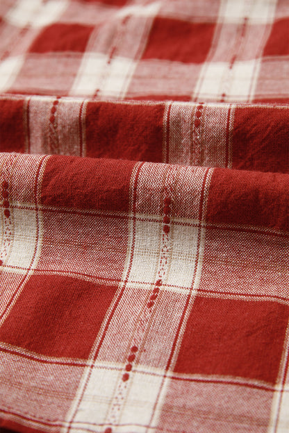 Red Plaid Smocked Puff Sleeve Mini Dress